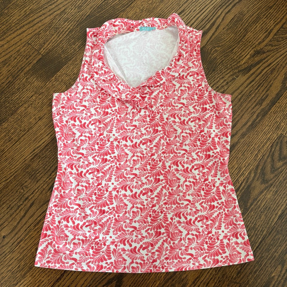 J. McLaughlin Ruffle Durham Sleeveless Blouse in Pink and White Size Small